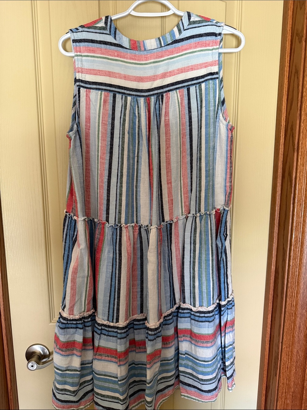 Tribal Sleeveless Striped Tiered Dress - Coral, Blue, Navy - Picture 3 of 3